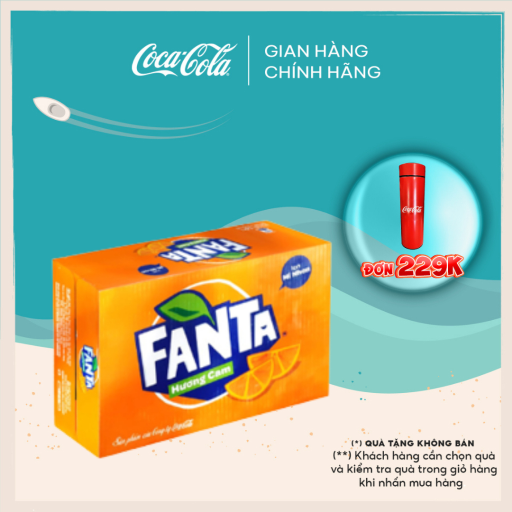 Thùng 24 Lon Nước ngọt có gas Fanta vị Cam 235ml/Lon Coca-Cola Offical Store