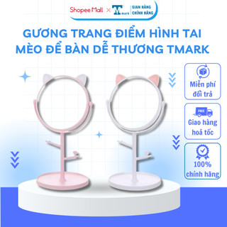 Gương Tròn Để Bàn Hình Tai Mèo 1 Mặt, Xoay 360 Độ, Kèm Móc Treo Phụ Kiện Nhỏ Gọn, Trang Sức Tiện Dụng (15x31)cm TM