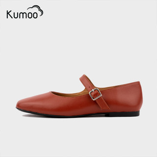 Giày Búp Bê Nữ KUMOO BB-KUMO-005-B Màu Nâu Đỏ Chất Liệu Da Cao Cấp Đế Bằng Có Quai Tiện Lợi Nhẹ Nhàng Êm Ái