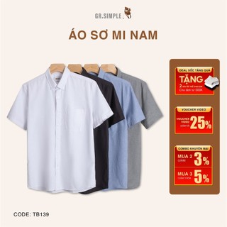 Áo Sơ Mi Nam Ngắn Tay GRSIMPLE Chất OXFORD bộ màu trơn cá tính thoáng mát (TB139)