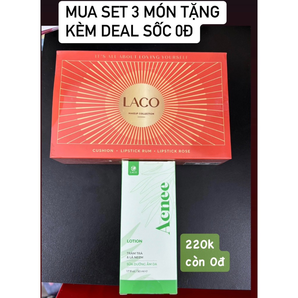 Set Make-up 3 Món LACO Gồm Kem Nền, Son Môi Hồng Cam Và Son Môi Đỏ Đất, Bộ Trang Điểm 3 Món Cơ Bản