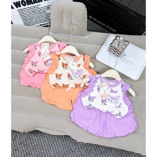 Bộ ba lỗ tay bèo chất cotton 4c hình kuromi cho bé gái
