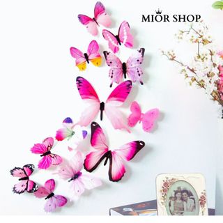  Hình dán tường 3D set 12 con bướm trang trí decor nội thất nhiều màu sắc 