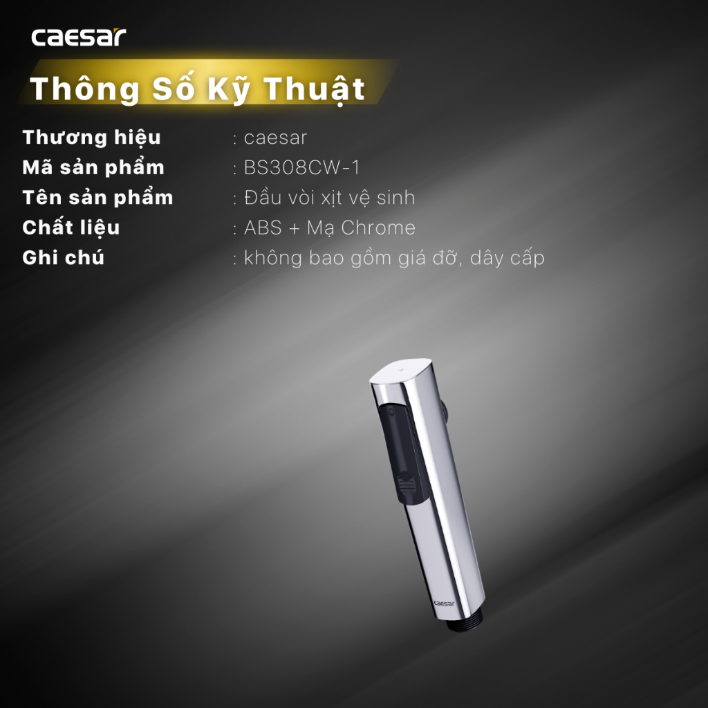 Đầu vòi xịt vệ sinh Caesar BS308CW-1, KHÔNG gồm dây xit và gác cài, Cam kết chính hãng
