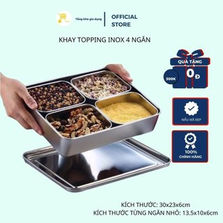 Khay inox đựng topping 4 ngăn 304
