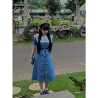 Đầm MIDI jean cứng xịn phối cổ ren thêu kèm dây nịt dành cho các nàng tiểu thư, sang chảnh , nhẹ nhàng cực xinh