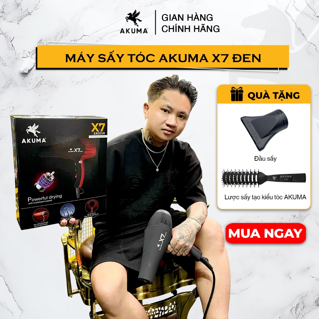 Máy Sấy Tóc Chuyên Dùng Cho Salon AKUMA X7 Tóc Màu Đỏ Đen Máy Khỏe Sấy Nhanh Khô