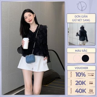 Áo sơ mi cổ tim phối ren ChicLy Design chất tơ cao cấp thoáng mát mềm mại - ASM686