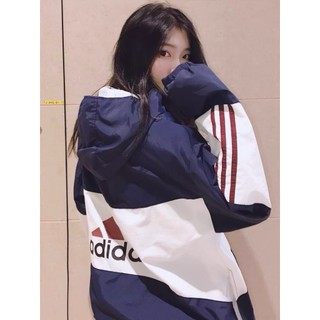 Áo khoác dù unixex form rộng có nón chữ in