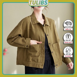 Áo khoác kaki nữ form lửng ngắn crotop Hàn quốc phối túi hộp, có túi trong tiện lợi - Tulibs