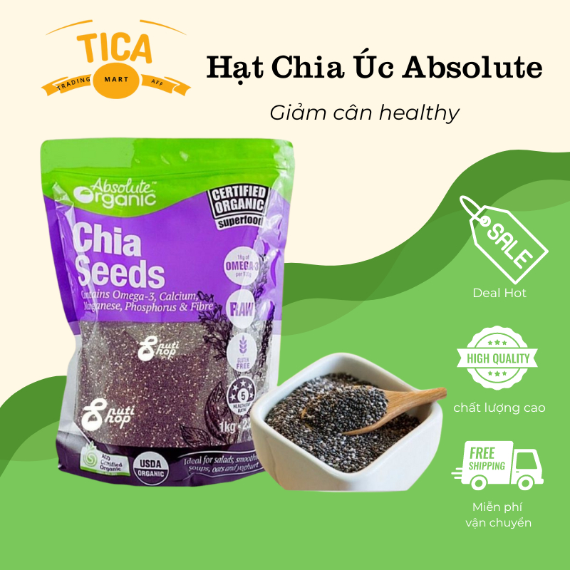 ĐẶC BIỆT Hạt Chia Úc 1KG Absolute Chuẩn Organic Loại 1 Sạch Đều Đẹp Ăn Kiêng