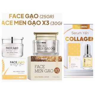 Combo kem men face gạo x3 30g,kem face gạo 25g tặng serum yến tươi 20ml