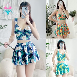  Đồ bơi nữ bikini áo hai dây kết hợp chân váy mút nâng ngực có gọng đồ đi biển bikini kín đáo 