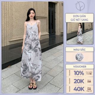 Đầm 2 dây suông maxi ChicLy Design thiết kế chữ A họa tiết - DD734