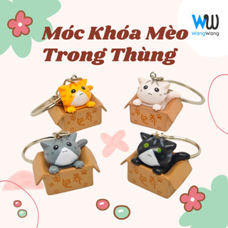Móc Khoá Mèo Trong Hộp, trang trí tiểu cảnh, bàn làm việc, góc học tập