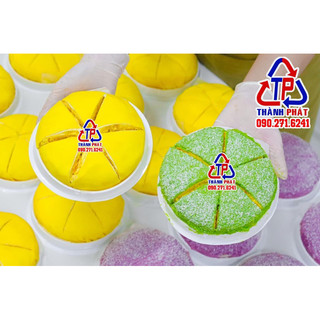 50 Hộp H24 thấp đựng bánh crepe sầu riêng - bông lan 14cm – rau câu thỏi vàng