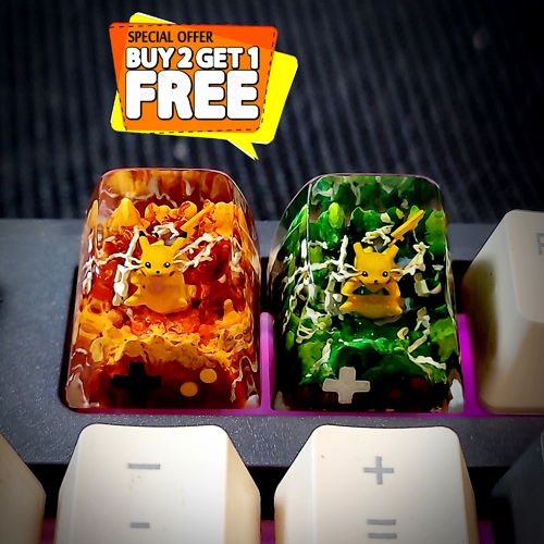 Pikachu keycap, keycap pokemon, Pikachu new xanh vàng, nút phím cơ 1u, pikachu resin