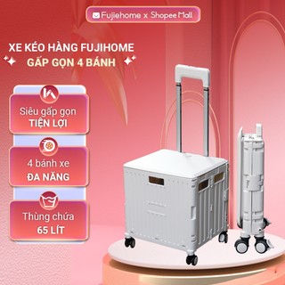 Xe kéo hàng gấp gọn 4 bánh Nhật Bản Fujihome, xe đẩy hàng hộp vali 65L xếp gọn đa năng đi chợ siêu thị ô tô
