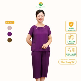 Quần áo mặc nhà lanh tole trung niên mùa hè Việt Thắng, quần lửng, áo cộc tay - B26.2410