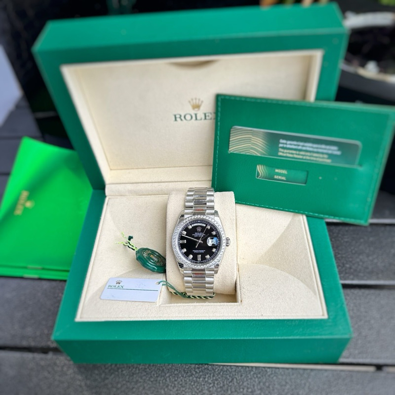 Đồng Hồ RL Day Date Đen Niềng Đá , Máy Cơ Nhật Bản, Size 38-41mm , Kính Saphire Chống Xước