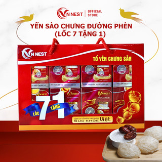 Combo 7 lọ tặng 1 yến sào chưng sẵn vn nest - 51% tổ yến cao cấp chưng đường phèn tự nhiên - hộp 8 lọ thủy tinh x 70ml