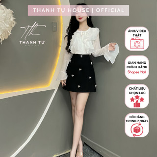 Set Tiểu Thư Thiết Kế 2 Món Gồm Áo Sơ Mi Kiểu Bèo Xòe Phối Chân Váy Chữ A (Kèm 10 Tag Nơ) T1476 - THANH TỰ