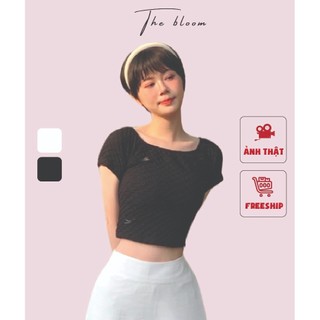 Áo croptop nữ dáng ôm trễ vai đính nơ chất xốp nhăn siêu xinh, chất xốp co giãn dễ chịu thấm hút tốt THE BLOOM | AO015