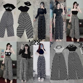 Set Áo Thun CropTop Quần Suông Chữ