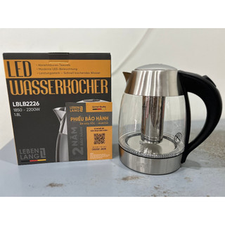 Ấm Siêu Tốc Thủy Tinh Lebenlang LBE2819, LBLB2226 – Dung Tích 1.8L, Lõi Lọc Trà Inox, Bảo Hành 2 Năm