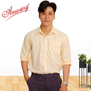 Áo sơ mi nam tay dài trơn Amazing, vải Bamboo sợi tre màu trơn, vạt bầu, form regular căn bản, có big size 110kg