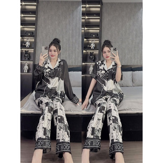 Bộ ngủ mặc nhà pijama gấu ô lụa xước sam