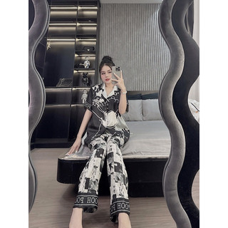 Bộ ngủ mặc nhà pijama gấu ô lụa xước sam