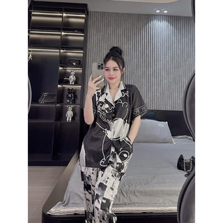 Bộ ngủ mặc nhà pijama gấu ô lụa xước sam