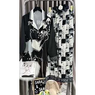 Bộ ngủ mặc nhà pijama gấu ô lụa xước sam