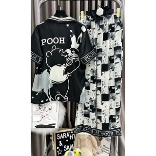 Bộ ngủ mặc nhà pijama gấu ô lụa xước sam