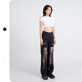 Quần jeans ống suông nữ CINDDYBRAND quần bò denim mài rách cá tính trẻ trung - QJ03
