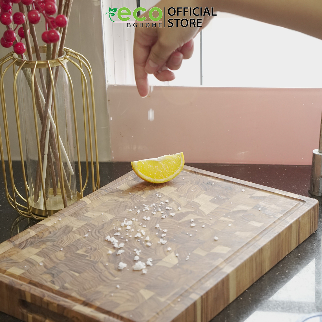 Thớt gỗ Teak cắt thái không dăm, mùn, chống nấm mốc, cong vênh BG HOME Size 350 x 250 mm