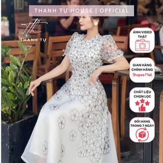 Đầm Dress Nữ Thiết Kế Họa Tiết Hoa 3D Voan Tơ Dáng Dài Tay Bồng Cách Điệu V1812 - Thanh Tự