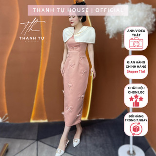 Đầm Dress Nữ Thiết Kế Taffta Mềm Đính Ngọc Phối Nơ Dáng Dài Cách Điệu ( Kèm Áo Choàng ) V1833 - Thanh Tự