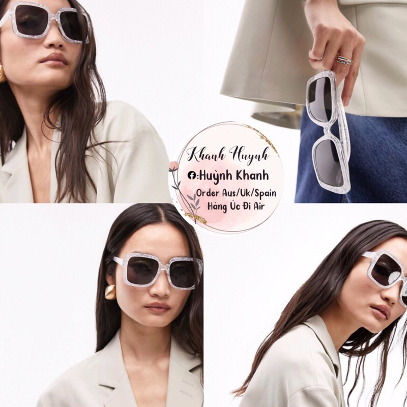 Topshop flare square sunglasses in White Auth Uk (Kèm hình thật)