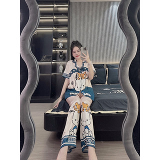 Bộ ngủ mặc nhà pijama thỏ kem lụa xước Sam