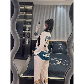 Bộ ngủ mặc nhà pijama thỏ kem lụa xước Sam