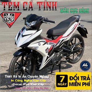 Tem exciter y15zr trắng đen chất,mẫu tem rời in decal trắng 3 lớp độ bám dính cao