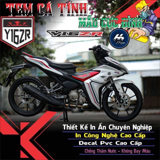 tem dán xe exciter 155 trắng đỏ đep,mẫu tem y16zr in chất liệu decal trắng ép keo pvc chống phai màu