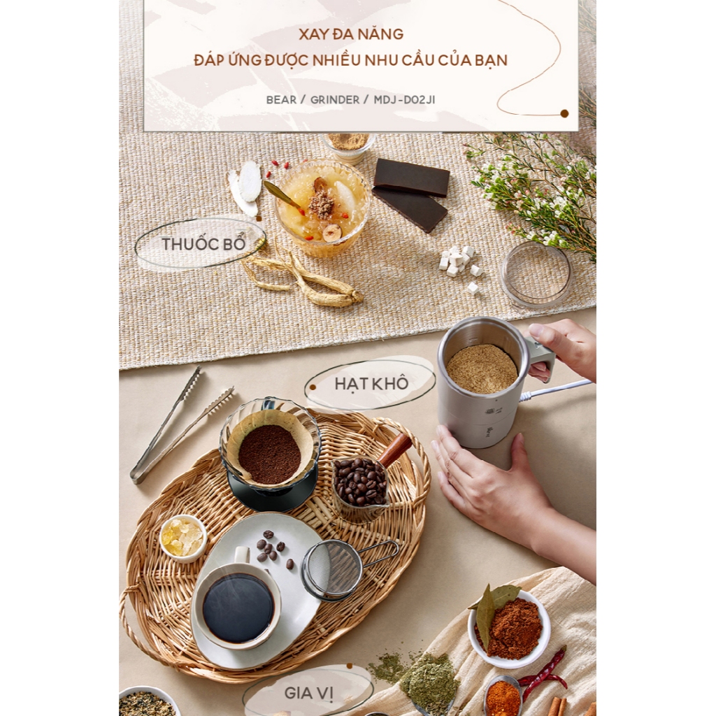 Máy Xay Bột Khô Đa Năng Bear MDJ-D02J1, Xay Cà Phê, Hạt Tiêu, Ngũ Cốc Công Suất Lớn 200W, BH 18Tháng | BigBuy360 - bigbuy360.vn