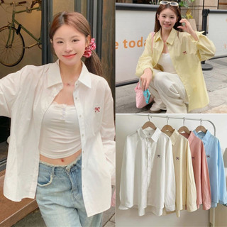 Áo Sơ Mi Nữ Thêu Nơ Form Rộng Dài Tay Nhiều Màu, Labibi
