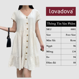 Đầm Dáng Suông, Cách Điệu Có Núc, Tà Dập Ly Dọc, Màu Xám Kem - Lovadova 0001