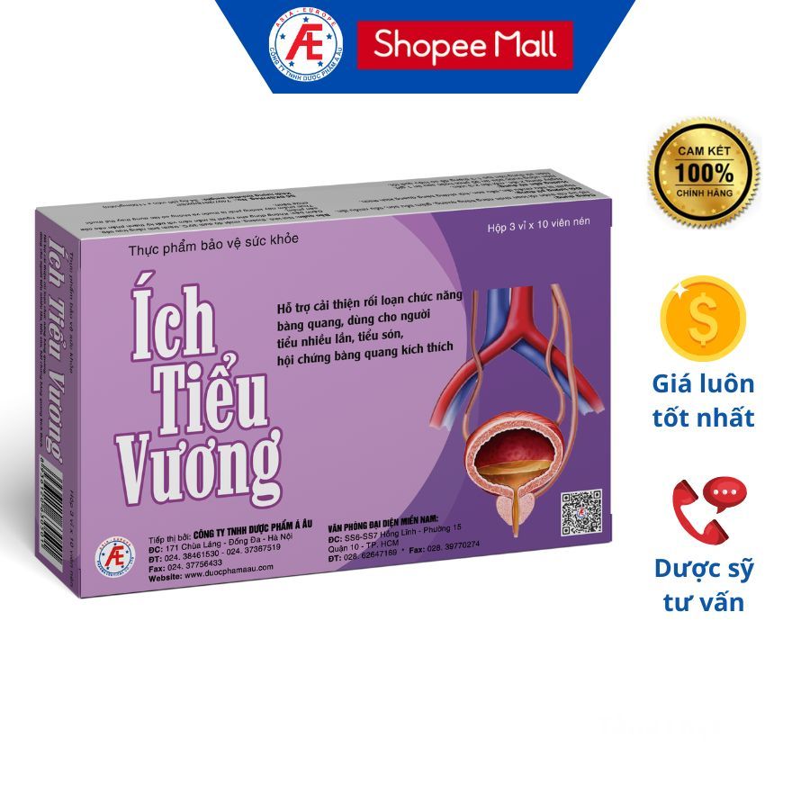 Ích Tiểu Vương hỗ trợ giảm tiểu đêm, tiểu són, tiểu nhiều lần hộp 30 viên Dược Phẩm Á âu