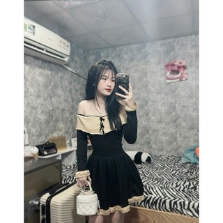 Đầm Body Gân Tăm Trễ Vai Đính Nơ Dáng Xoè Tiểu Thư Xinh Xắn 4G130080