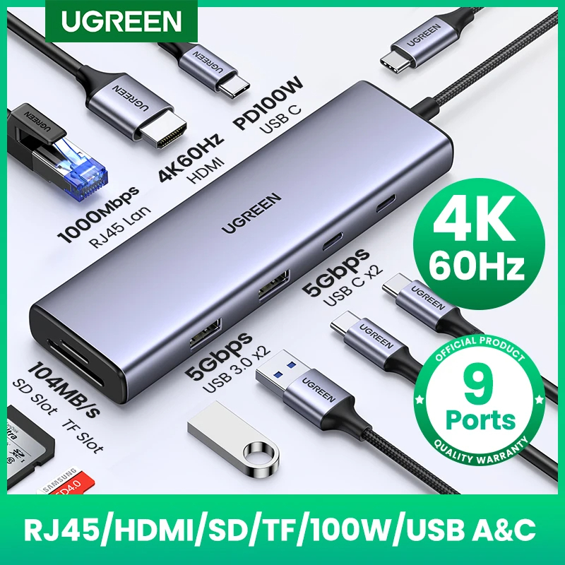 Cáp Chuyển Hub Ugreen BENFEI USB Type C Sang 3xUSB 3.0 + HDMI + RJ45 + SD,TF
